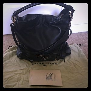 Burberry Black Leather Gosford Bridle Hobo Bag